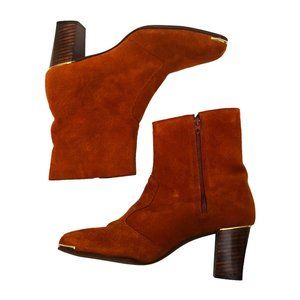 SOLD Vintage 60s Retro Burnt Orange Suede Leather Square Toe Chunky Heel Boots
